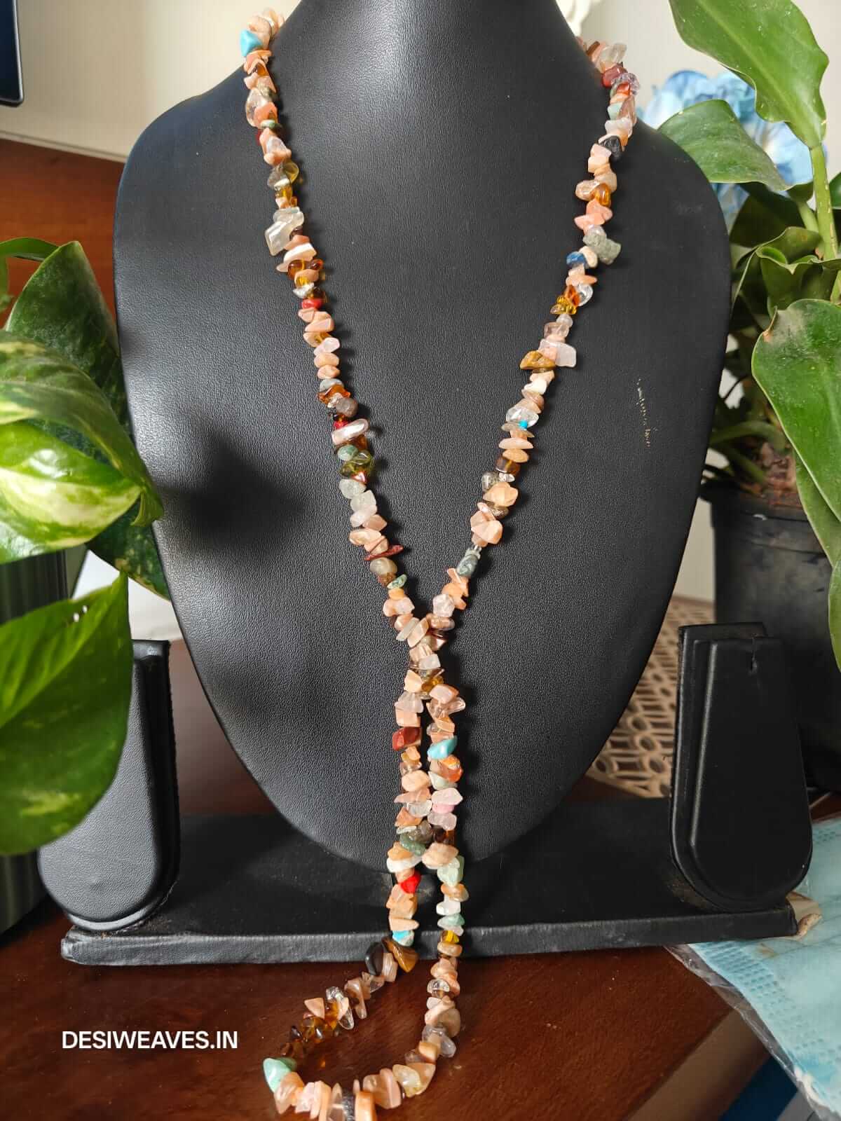 Peach Precious stones necklace online - Desi Weaves