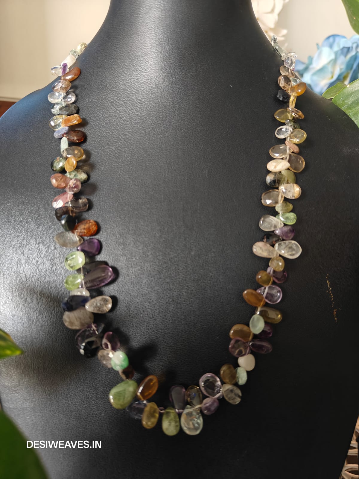 Brown Precious stones necklace online - Desi Weaves