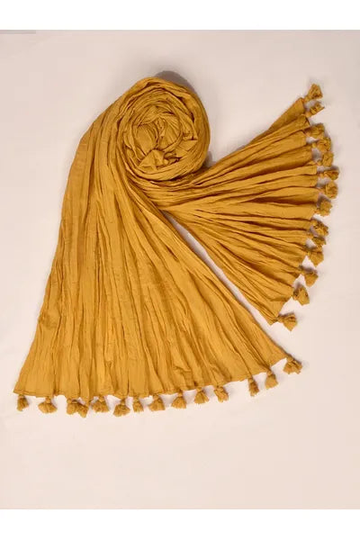 Mustard Brown Mull Cotton Dupatta With Tassels 2.5 meter x 42 Inches