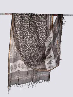 Fawn Brown Handblock Print Kota Doria Dupatta