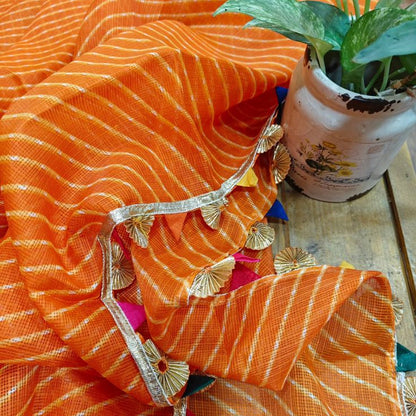 Orange dupatta with gold embroidery 