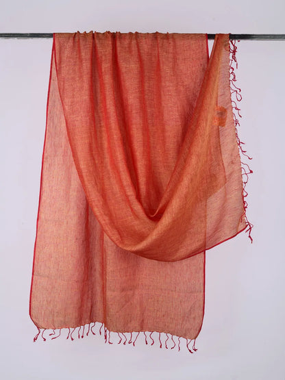 Orange pure linen dupatta - desi weaves