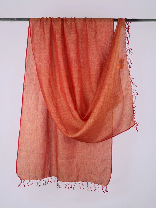 Orange pure linen dupatta - desi weaves