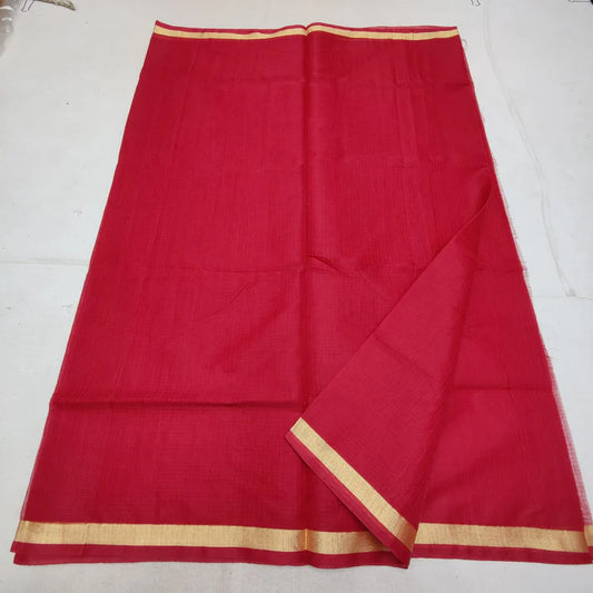 Red Color Cotton Kota Doria Saree -  - 1 Inch Border