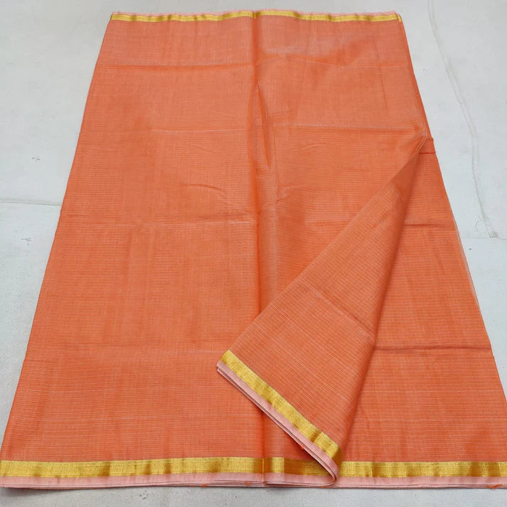 Orange Color Cotton Kota Doria Saree -  - 1 Inch Border