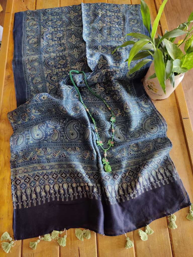 Ajrakh Chanderi Silk Stole - Desi Weaves