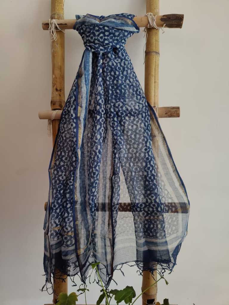 Handblock Print Kota Doria Dupatta Online - Desi Weaves