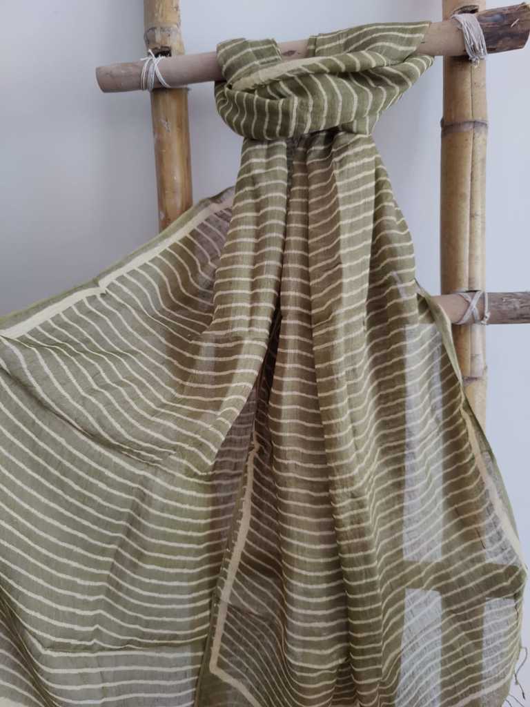 Lime Green Handcrafted Block Print Pure Linen  Dupatta