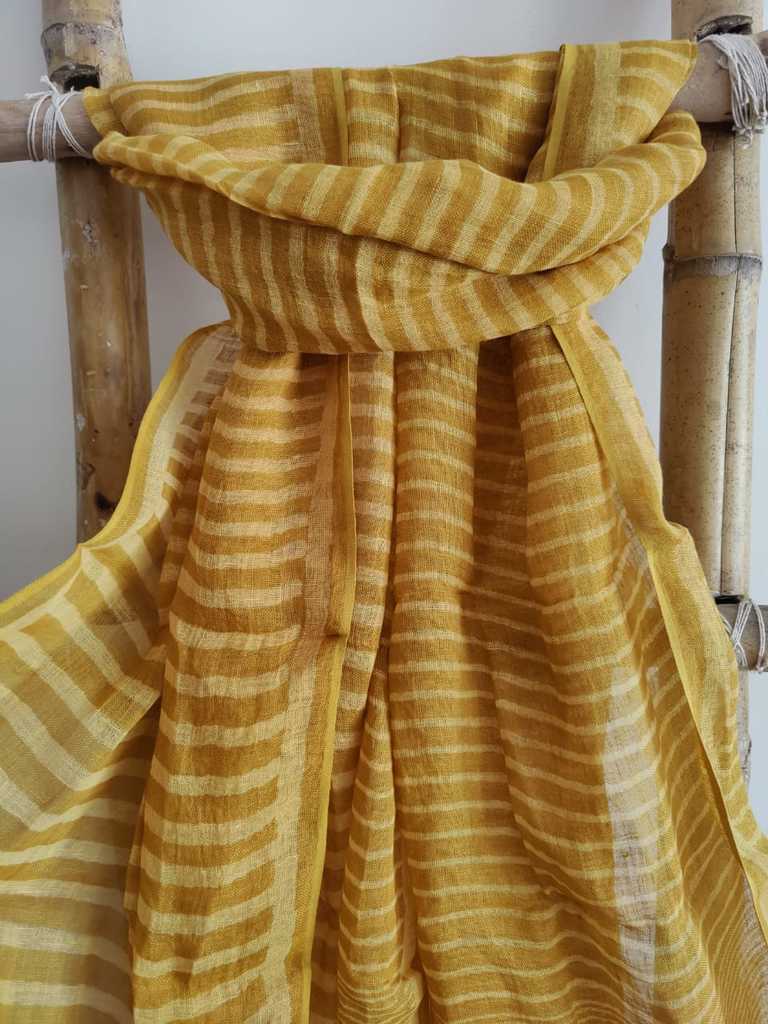 Mustard Handcrafted Block Print Pure Linen  Dupatta