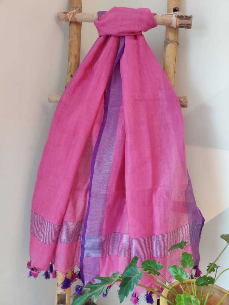 Pink Pure Linen Dupatta Online  - Desi Weaves