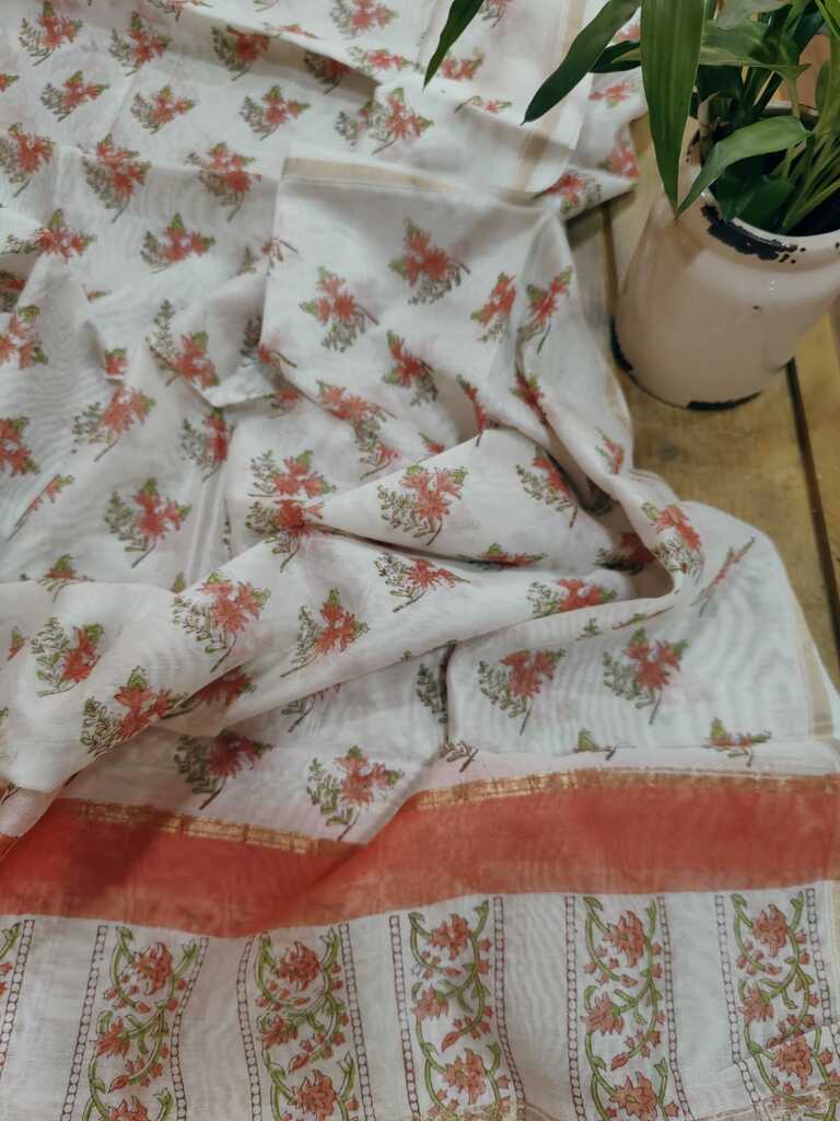 Mishri Sanganeri Block Print Chanderi Silk Dupatta