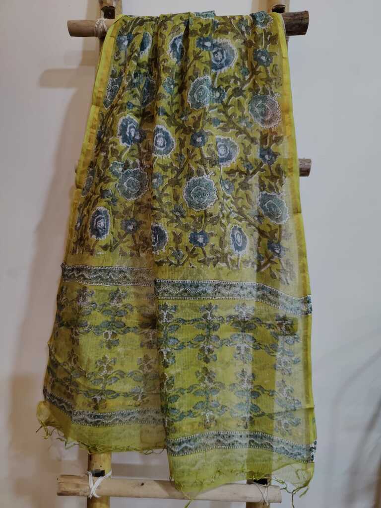 Mint Vibes Handblock Print Kota Doria Dupatta