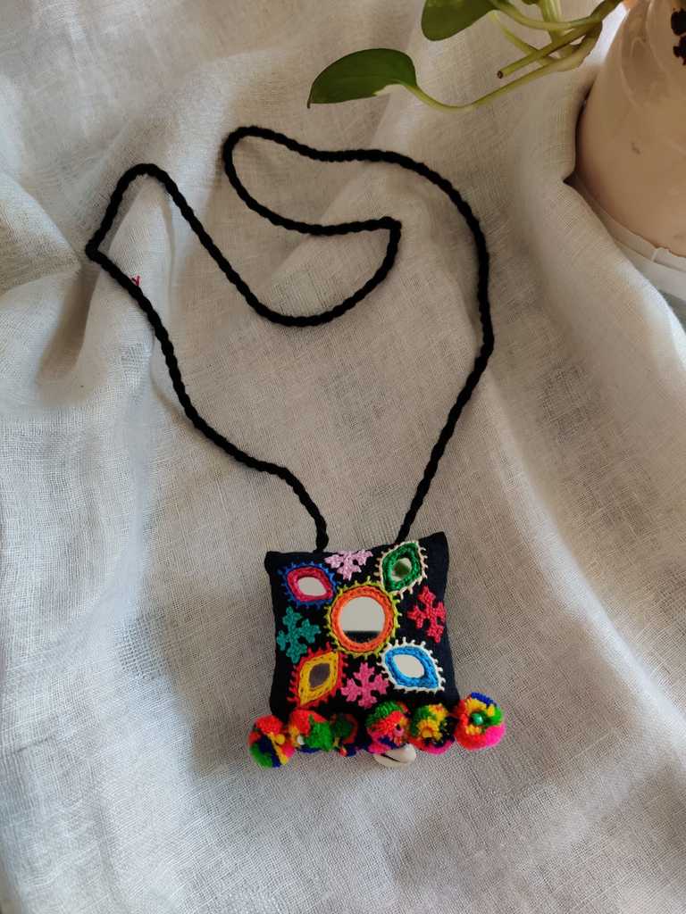 Hand Embroidered Kutch Long Fabric Necklace- Desi Weaves