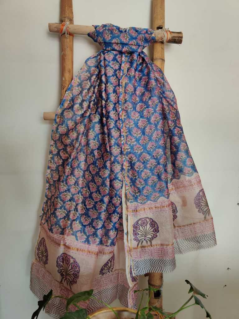 Blue Chanderi dupatta online - Desi Weaves