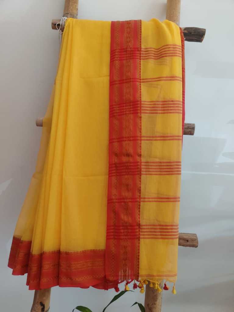 Red & Yellow Colour  Bengal Soft Cotton Saree