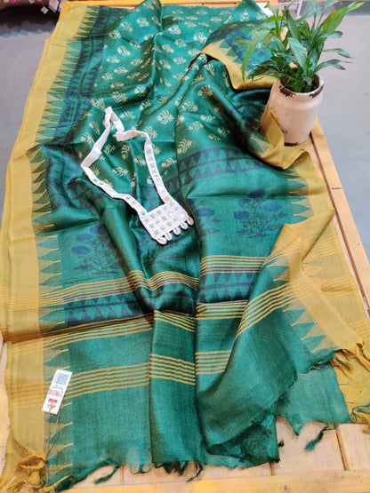 Block printed tussar silk dupatta - Desi Weaves