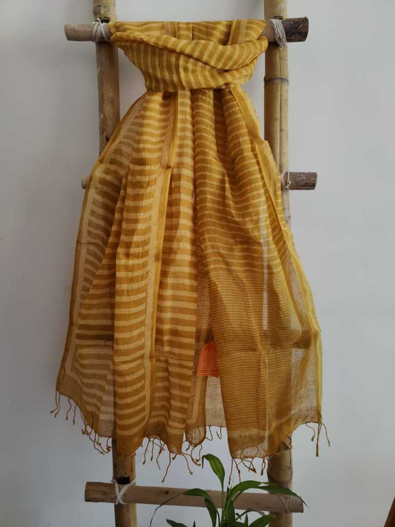 Mustard Handcrafted Block Print Pure Linen  Dupatta