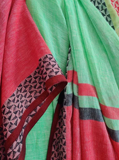 Green apple naksha pure  linen saree