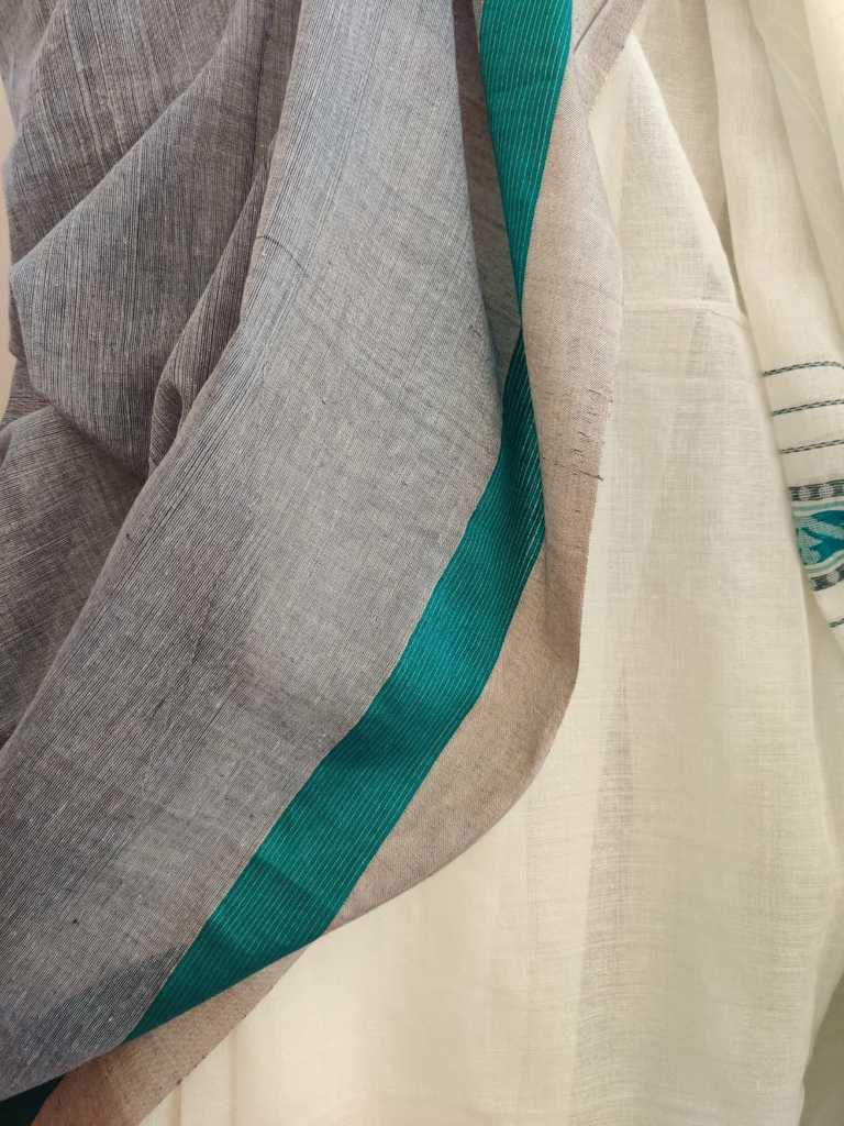 Off white handloom khadi cotton jamdani saree