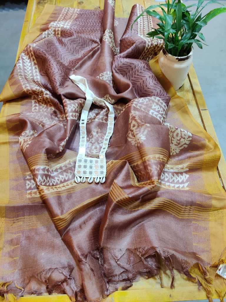 Melody Block Printed Pure Tussar Silk Dupatta