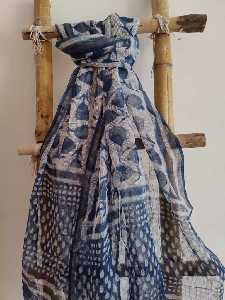 Handblock Print Kota Doria Dupatta Online - Desi Weaves