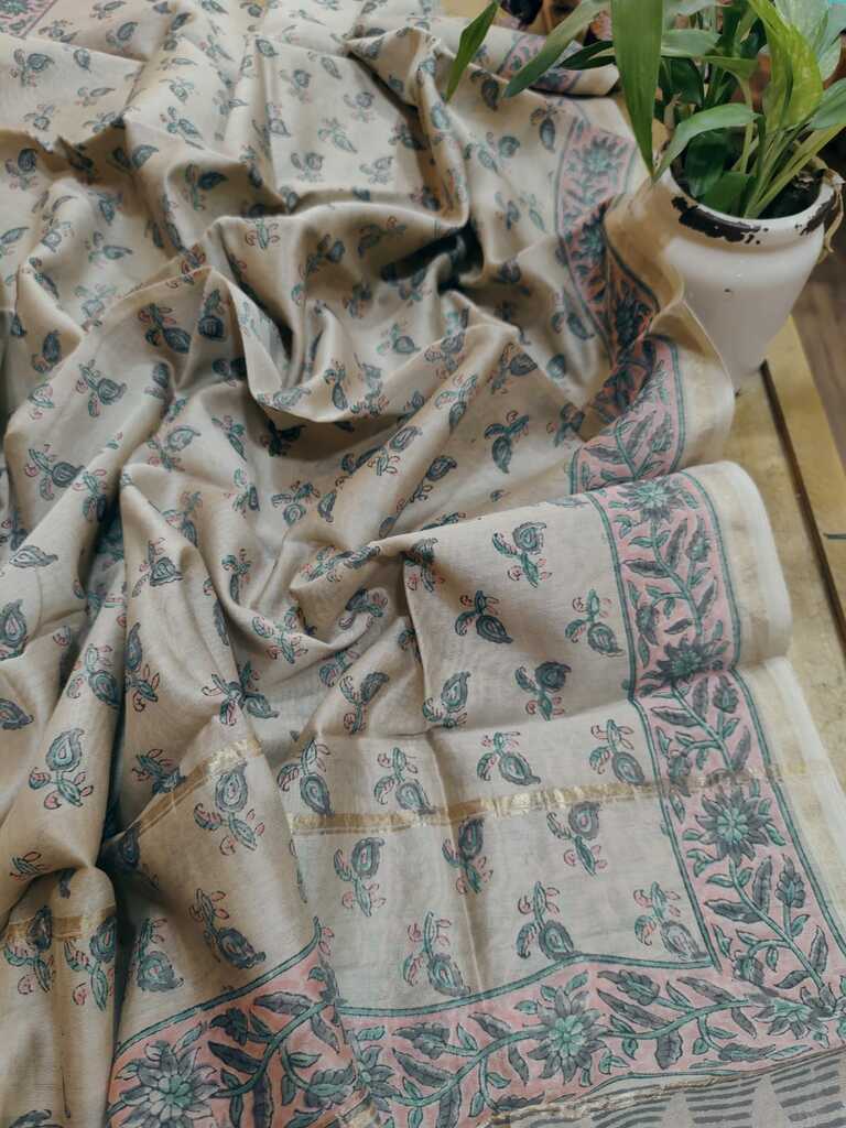 Swarna Sanganeri Block Print Chanderi Silk Dupatta