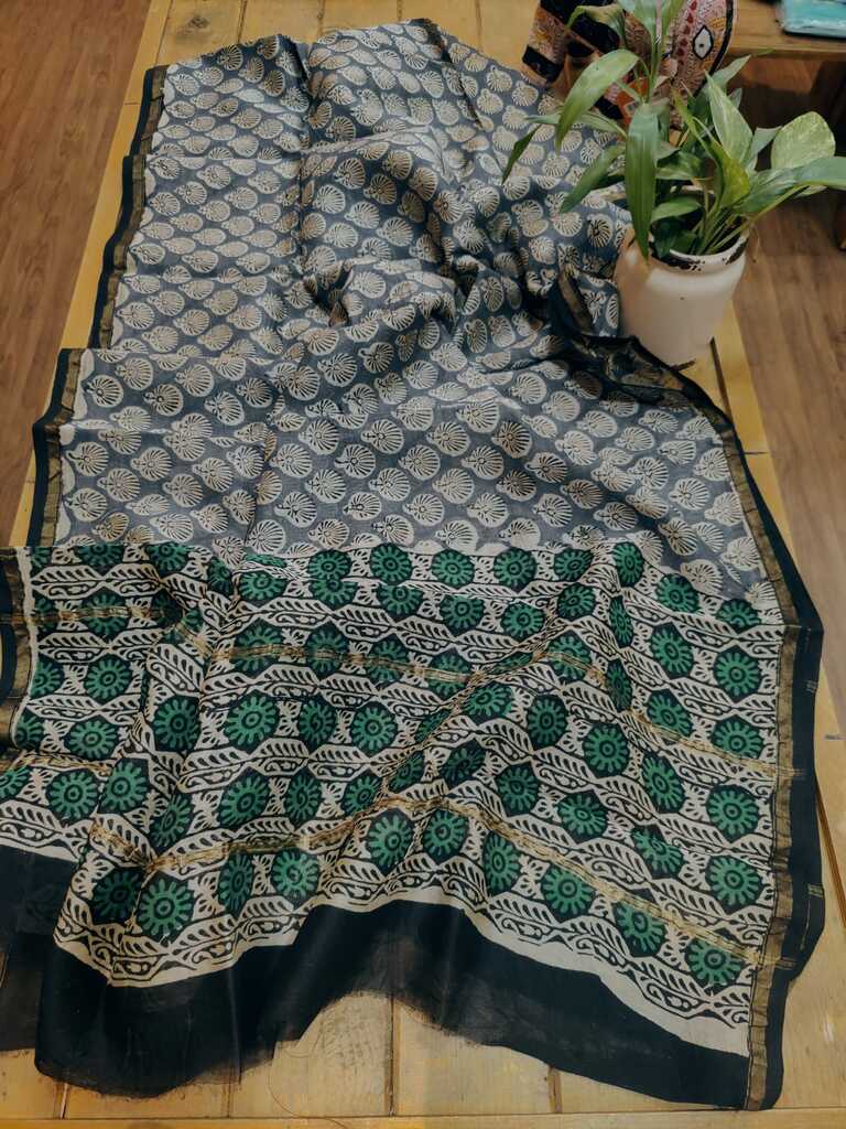 Block Print Chanderi Silk Dupatta - Desi Weaves