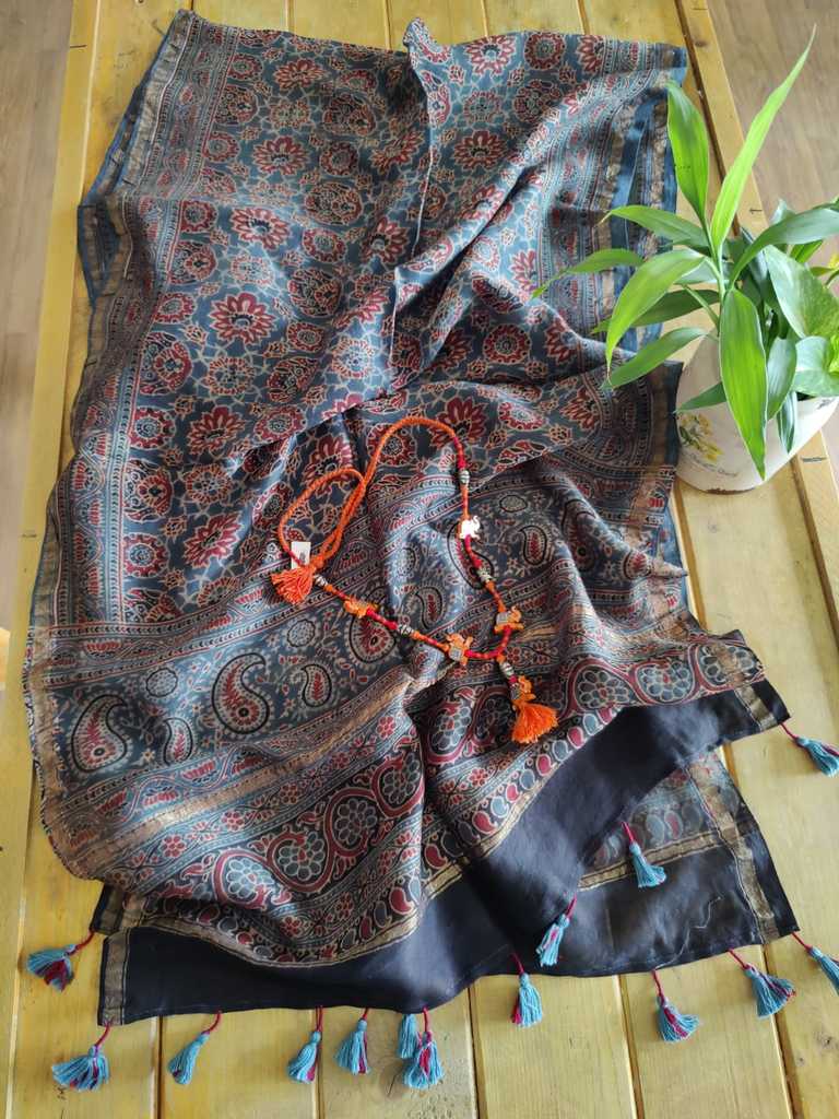 Ajrakh Chanderi Silk Stole - Desi Weaves