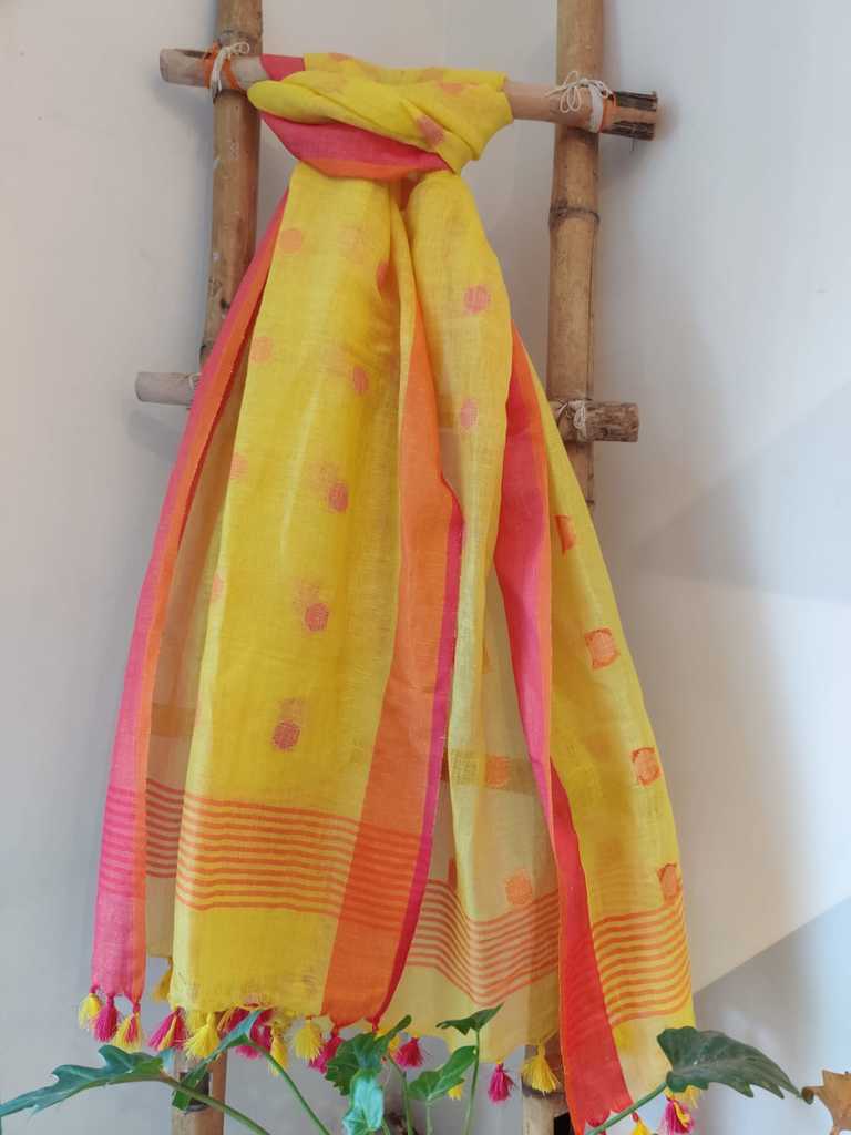 Sunflower Vibes Handwoven Pure Linen Dupatta