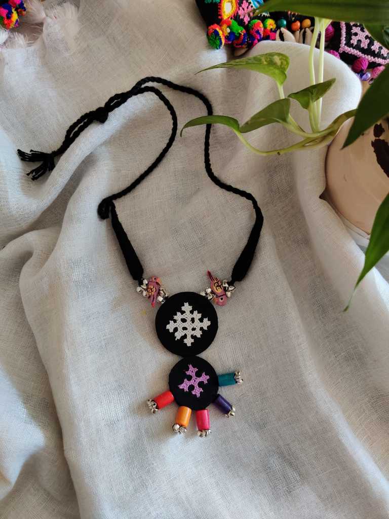 Kutch Hand Embroidered Fabric  Necklace - Desi Weaves