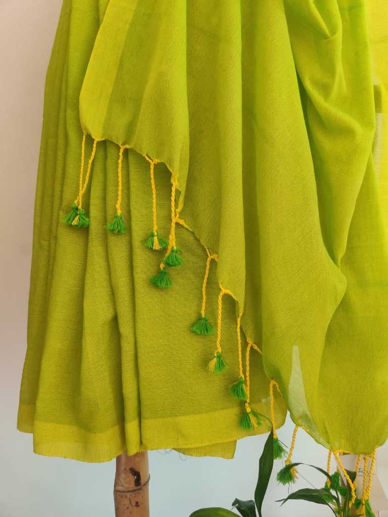 Lime Story Bengal Soft Khadi Cotton Saree