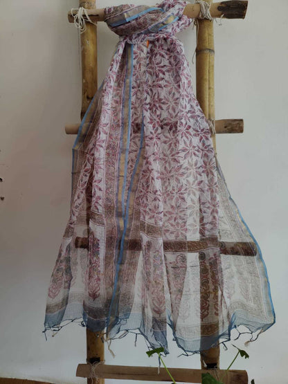 Handblock Print Kota Doria Dupatta Online - Desi Weaves