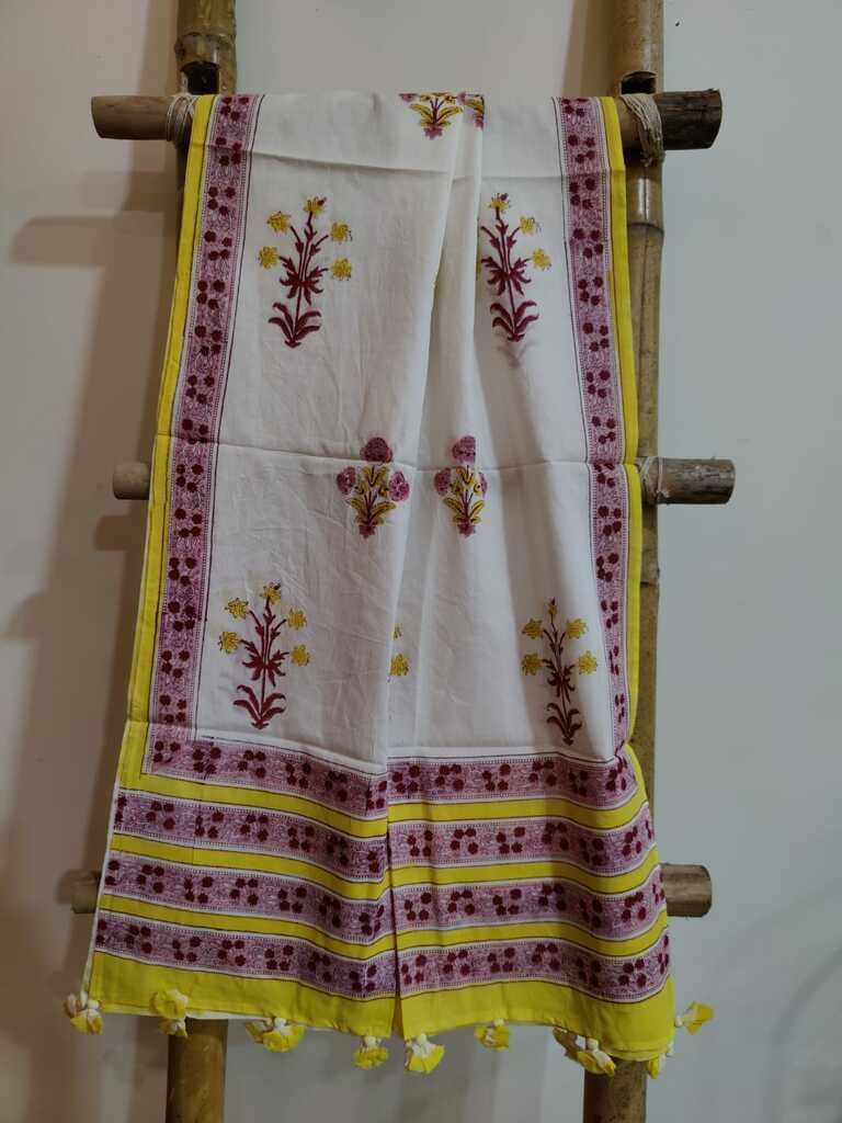 Awadh Ke Phool Handblock Printed Mul Cotton Stole