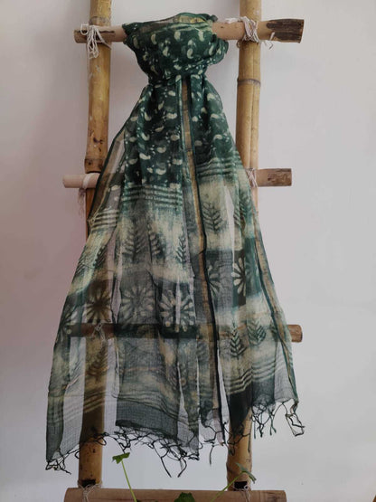 Handblock Print Kota Doria Dupatta Online - Desi Weaves