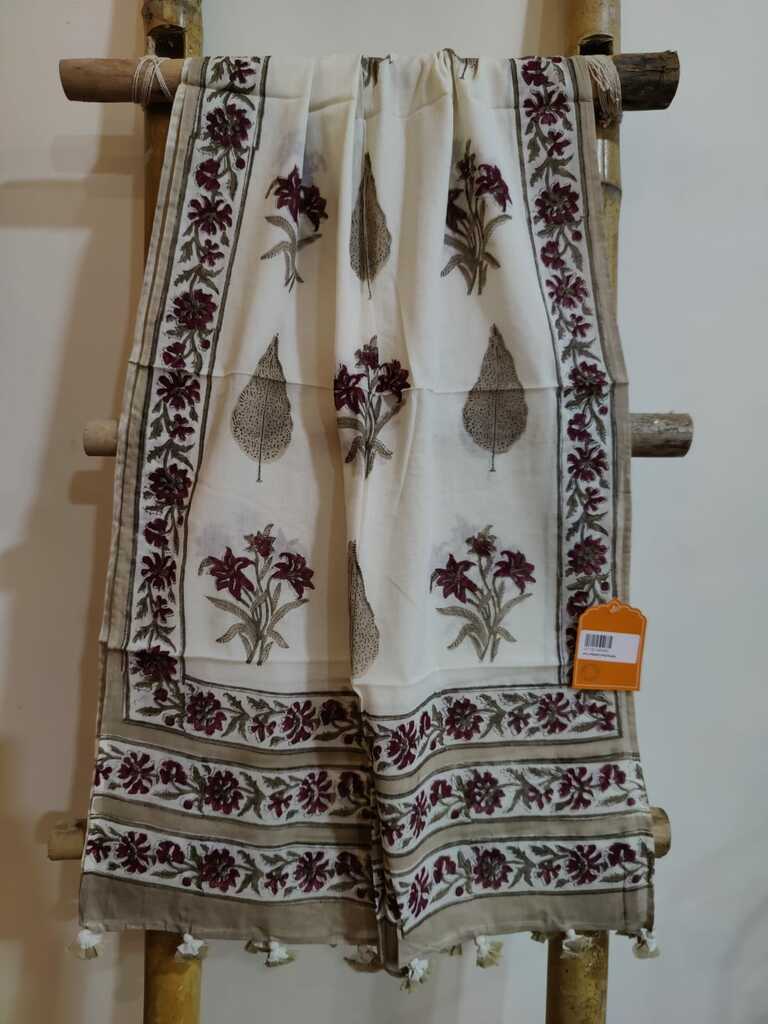 Marigold Handblock Printed Mul Cotton Stole