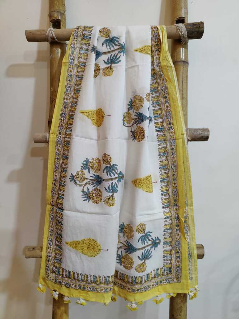 Ganga Kinarey Handblock Printed Mul Cotton Stole