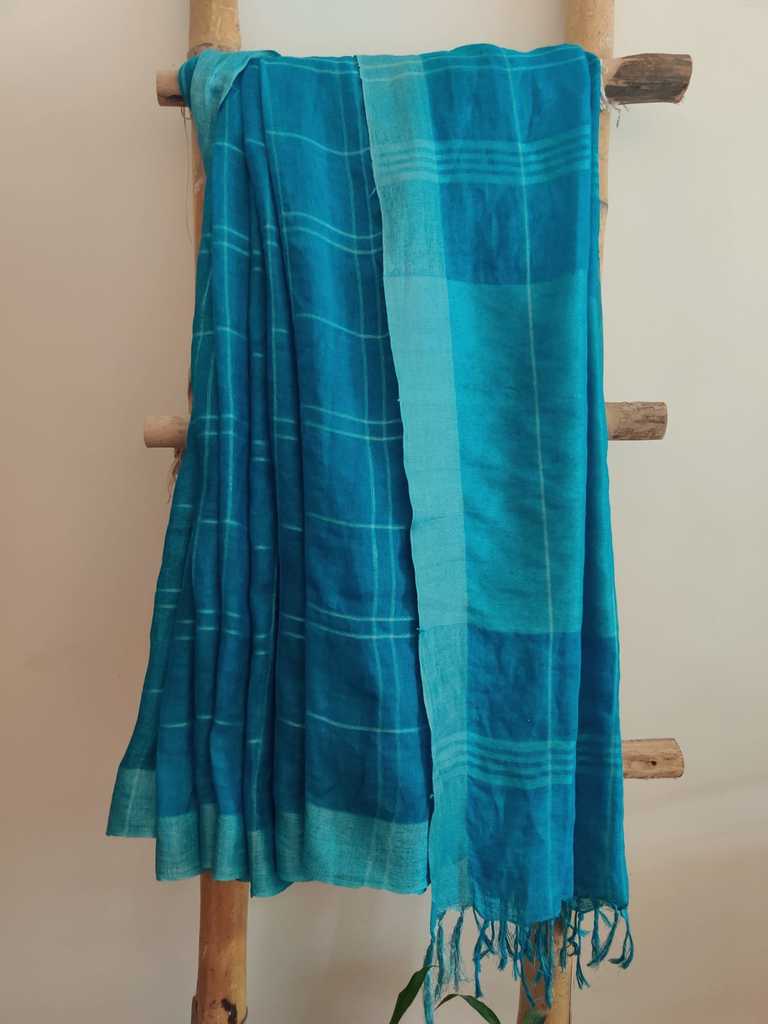 Firozi handwoven pure linen saree