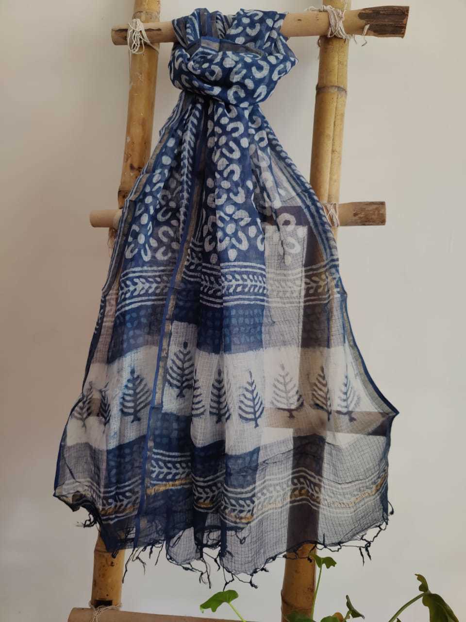 Handblock Print Kota Doria Dupatta Online - Desi Weaves