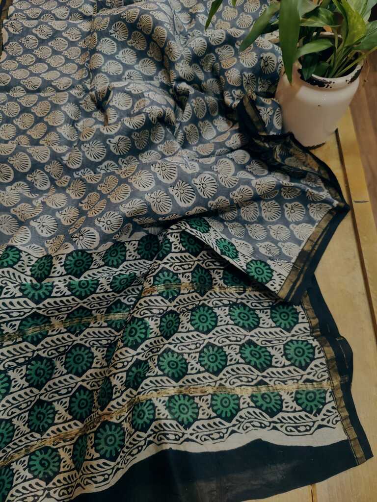 Raina Sanganeri Block Print Chanderi Silk Dupatta