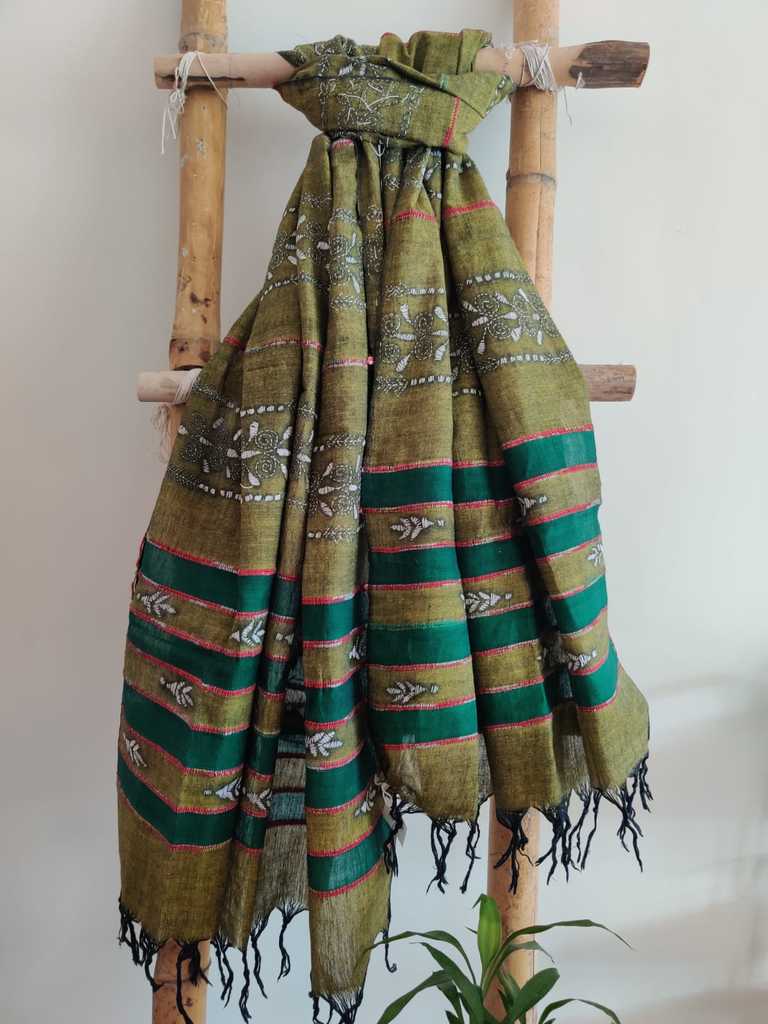 Khesh Cotton Kantha Dupatta - Desi Weaves