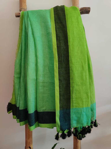 Green apple handwoven pure linen saree