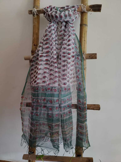 Handblock Print Kota Doria Dupatta Online - Desi Weaves