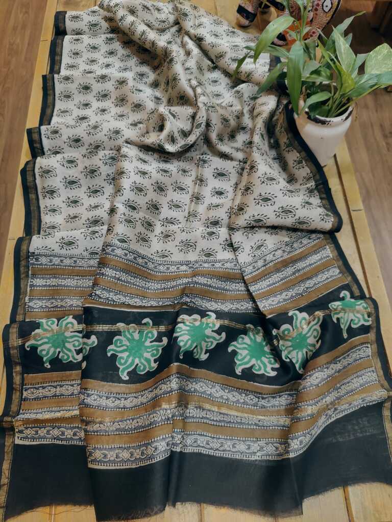 Block Print Chanderi Silk Dupatta - Desi Weaves