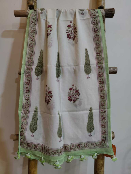 Marigold Handblock Printed Mul Cotton Stole