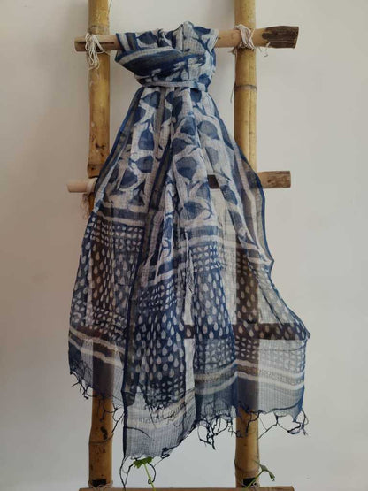 Handblock Print Kota Doria Dupatta Online - Desi Weaves