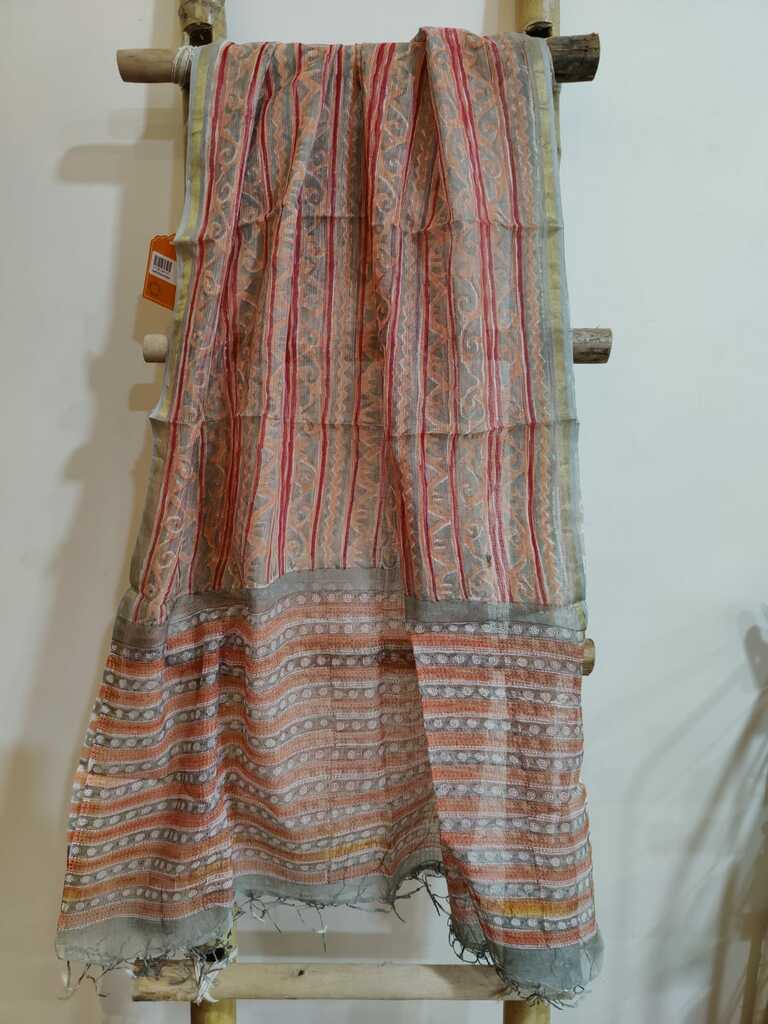 Peach Journey Handblock Print Kota Doria Dupatta