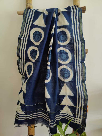 Block Print Chanderi Silk Dupatta - Desi Weaves