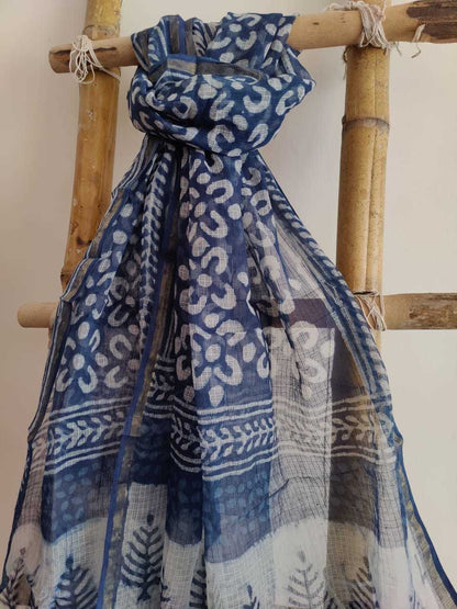 Handblock Print Kota Doria Dupatta Online - Desi Weaves