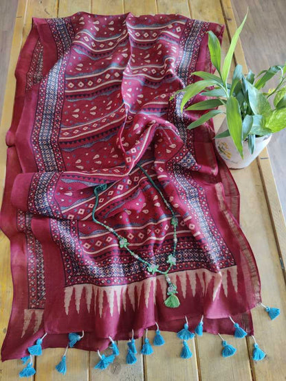 Ajrakh Chanderi Silk Stole - Desi Weaves