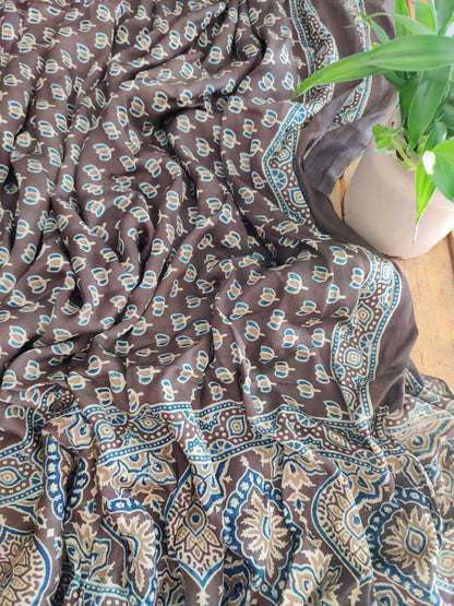 Sohna Ajrakh Hand Block Print Modal Silk Dupatta